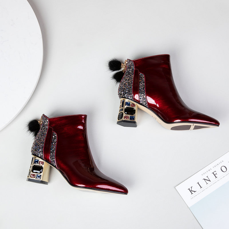 Pointed Toe Burgundy Heel Boots