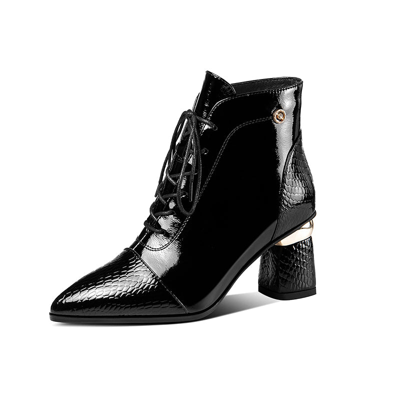 Lace up Heeled Black Boots Women