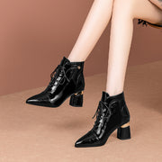 Lace up Heeled Black Boots Women
