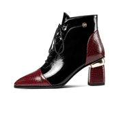 Lace up Heeled Burgundy Boots Women