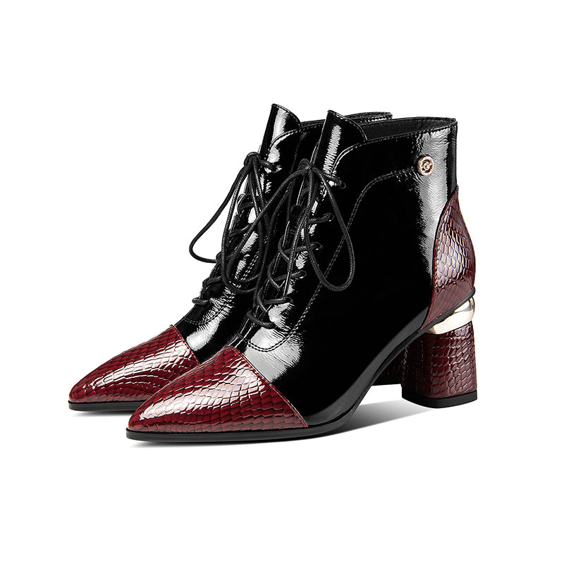 Lace up Heeled Burgundy Boots Women