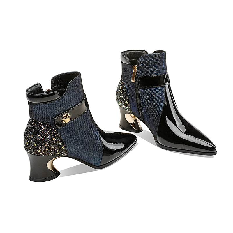 Patchwork Navy Blue Womens Boots