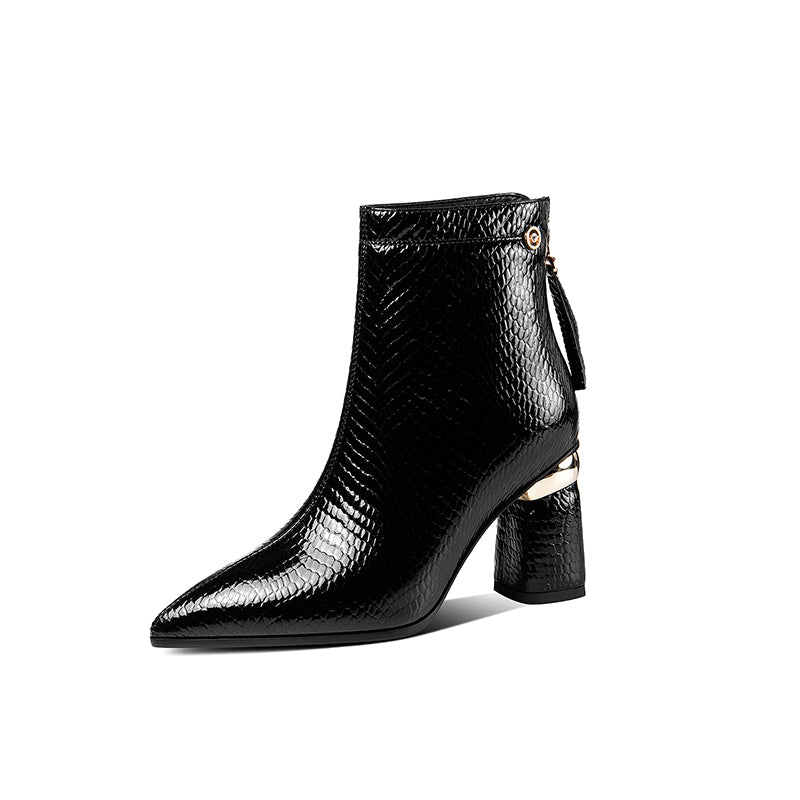 snakeskin Leather Black Boots for Women
