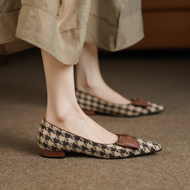 Ira Brown Pointed Toe Plaid Flats with Bows