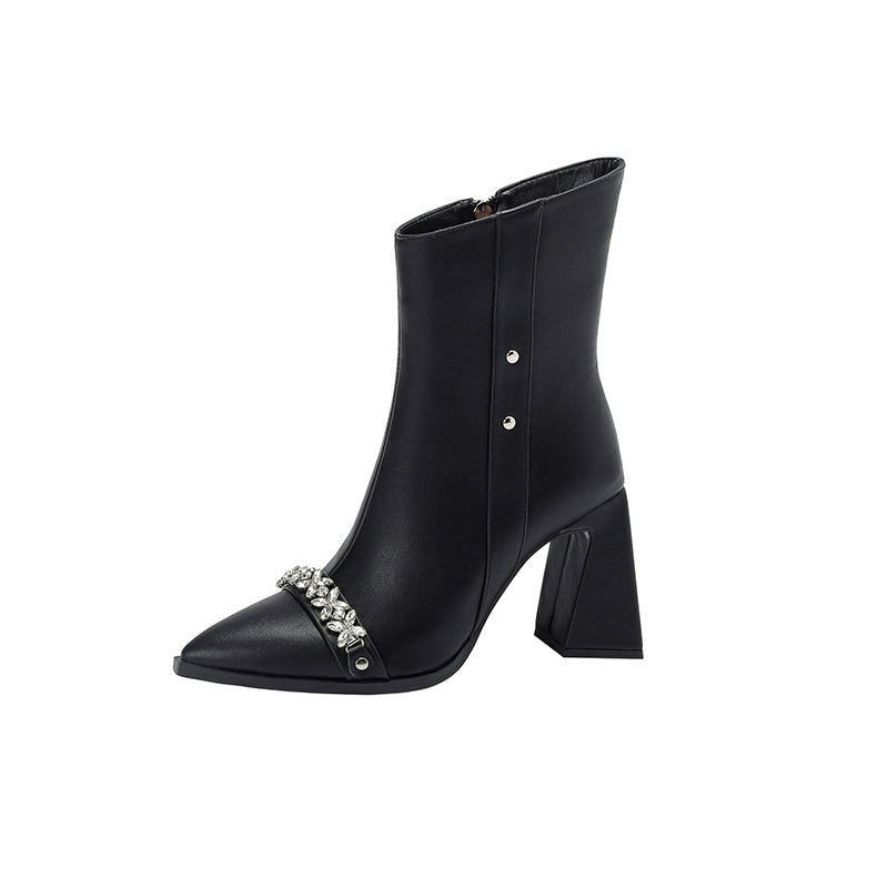 Black Ankle Boots with Diamonds
