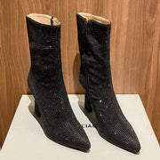 Black Rhinestone Ankle Boots