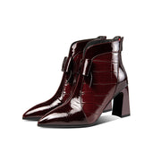 Print Leather Burgundy Women's Boots with Bow