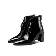 Print Leather Black Women's Boots with Bow