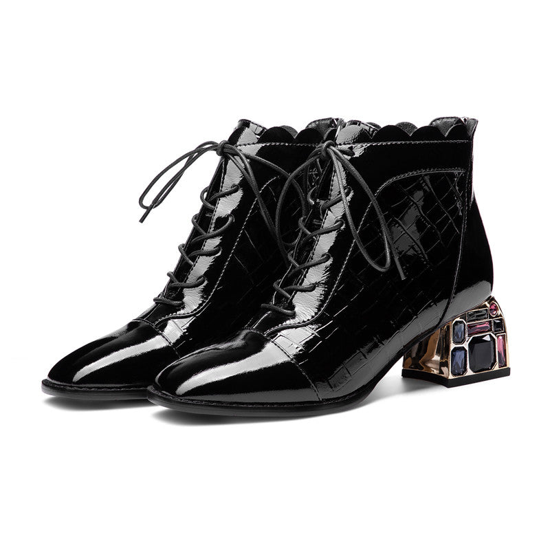 lace up block heel Women ankle Boots