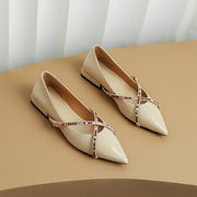 Cross Strap Nude Pointed Toe Flats