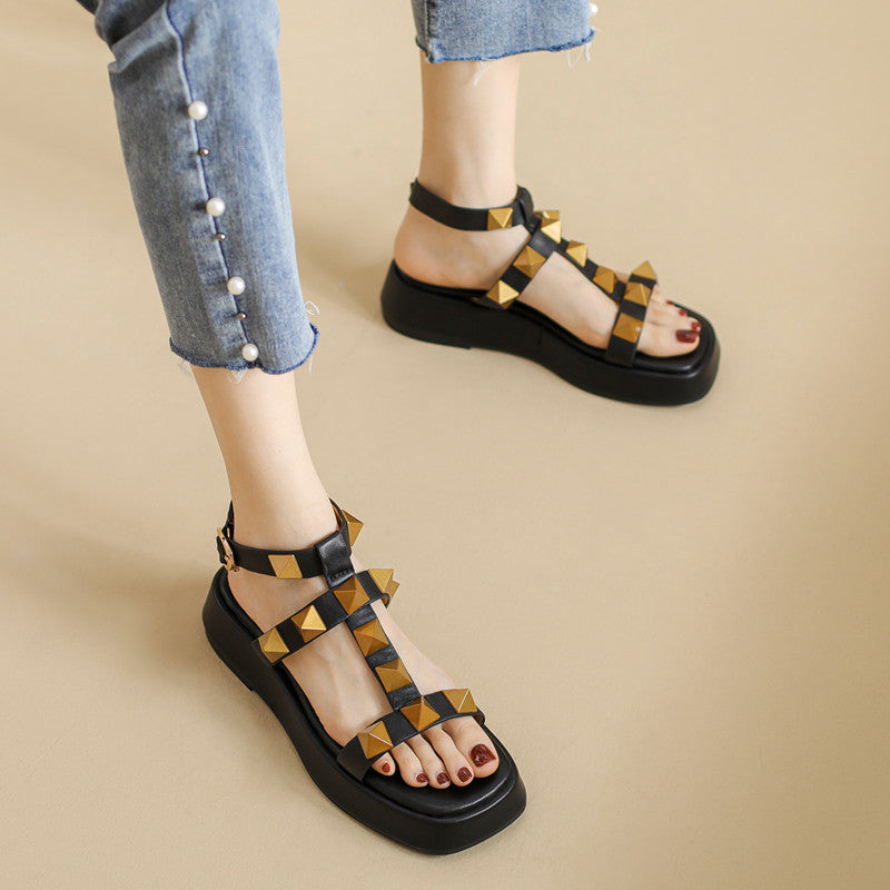 Evelyn Rivet Studded Ankle Strap Platform Sandals