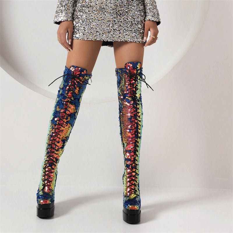 Sequin Thigh High Boots Sequin Boots FY Zoe