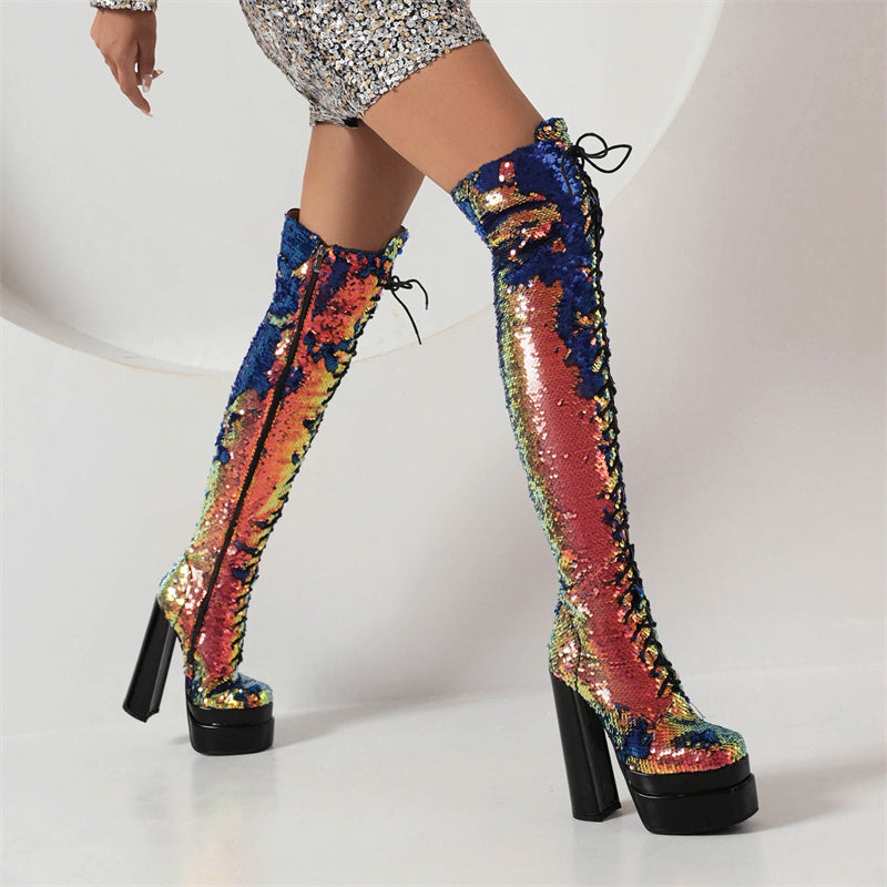 Hazel Gold Sequin Thigh High Boots