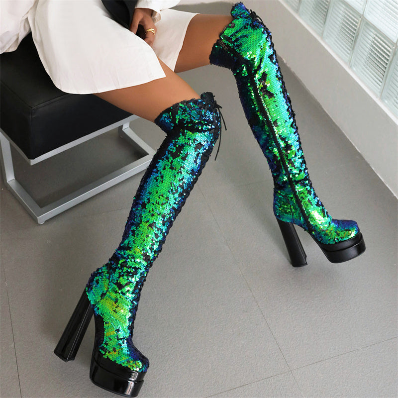 Green best sale thigh boots