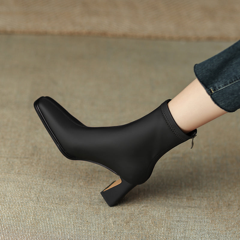 Block Heel Square Toe Ankle Boots