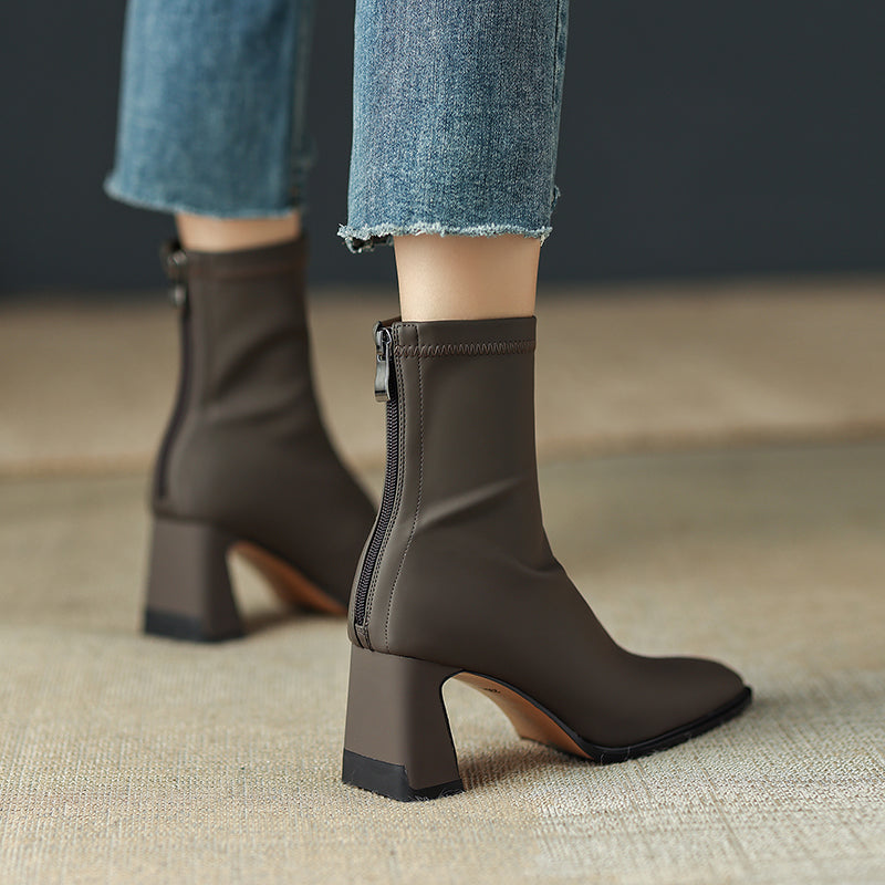 Block Heel Square Toe Ankle Boots