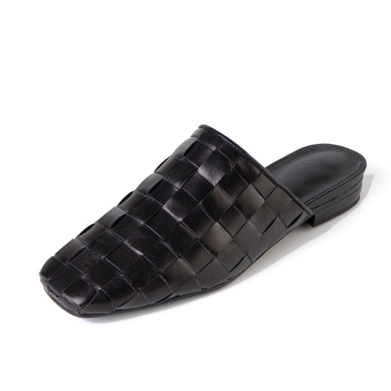 Eve Woven Leather Mules in Black