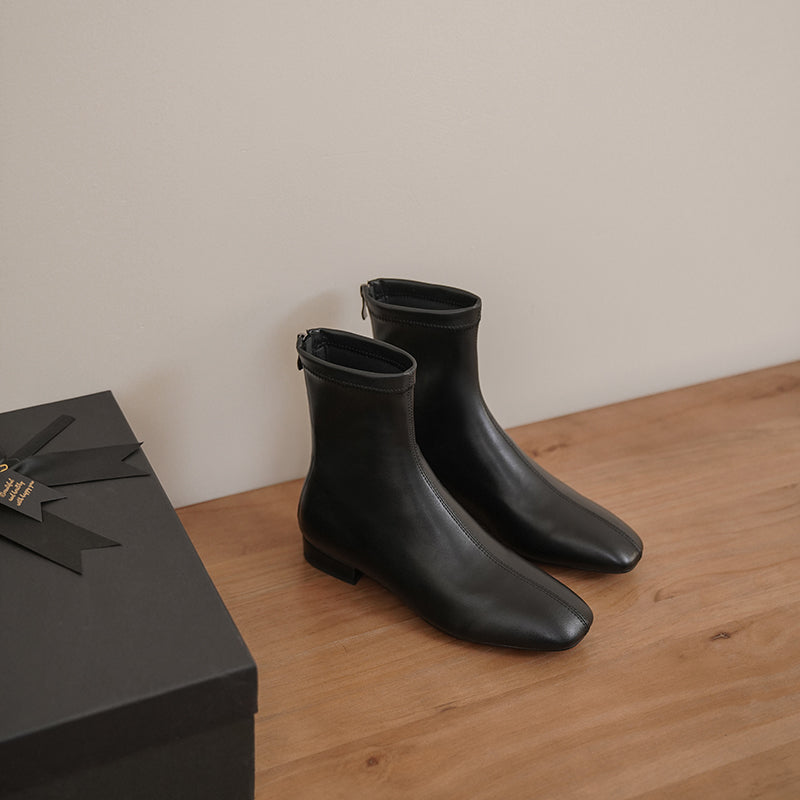 Indie Square Toe Black Sock Ankle Boots