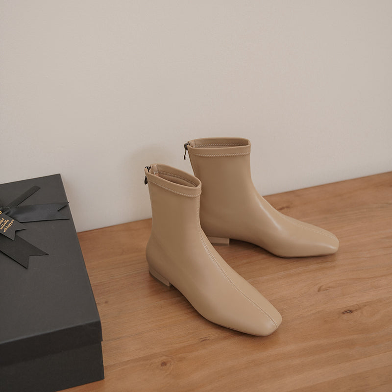 Indie Square Toe Nude Sock Ankle Boots