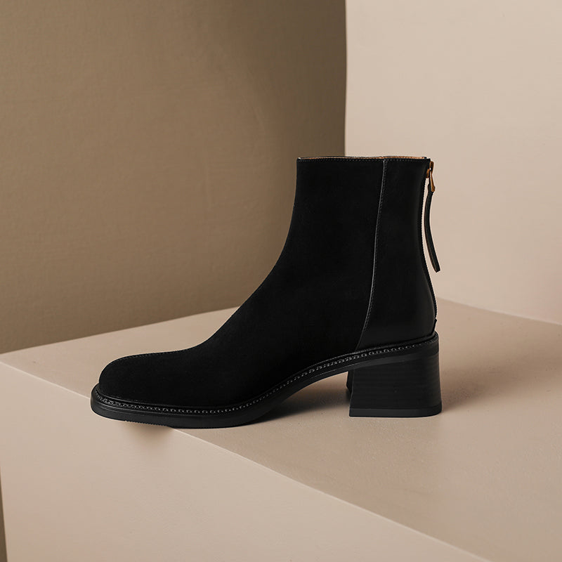  Black Square Toe Ankle Boots