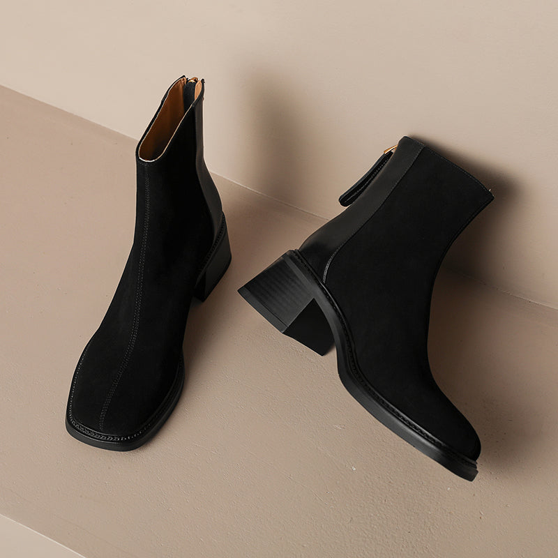 Black Square Toe Ankle Boots