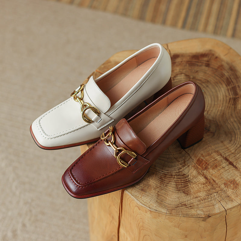 heeled loafers white and cognac