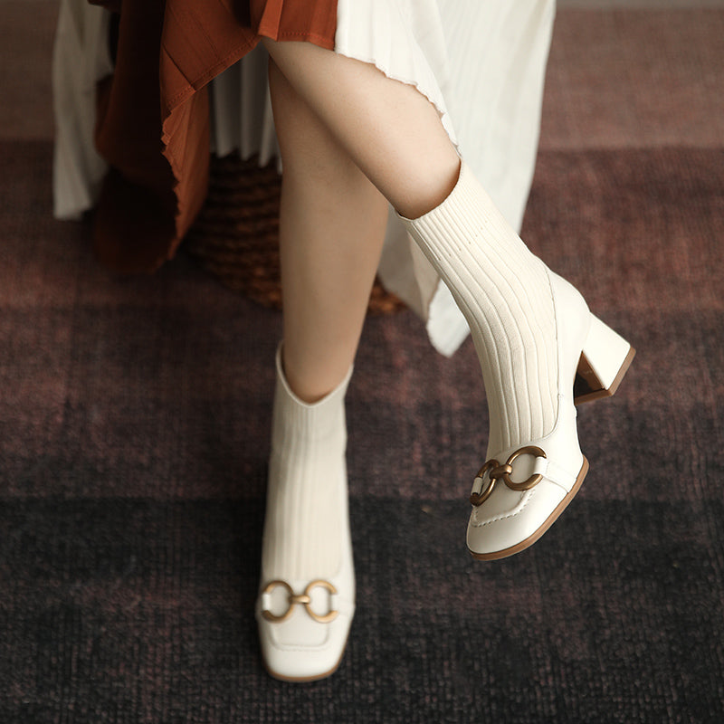 Square Toe Ankle Beige Boots Womens