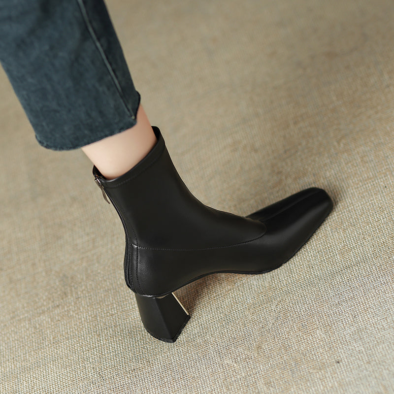 black square toe ankle boots with block heels