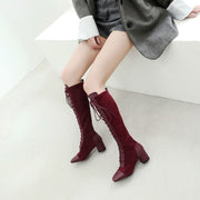 Lace up Burgundy High Knee Boots