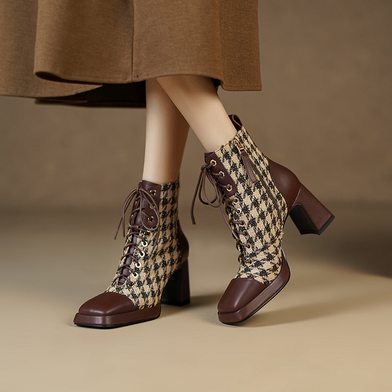 Lace up Womens Plaid Boots
