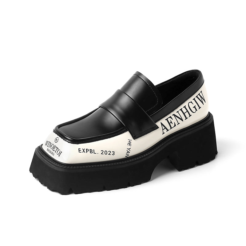 Square Toe Black Platform Loafers