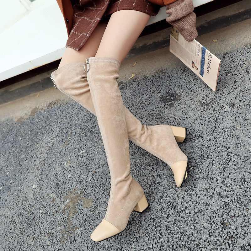 Front Zip square toe Knee High Boots