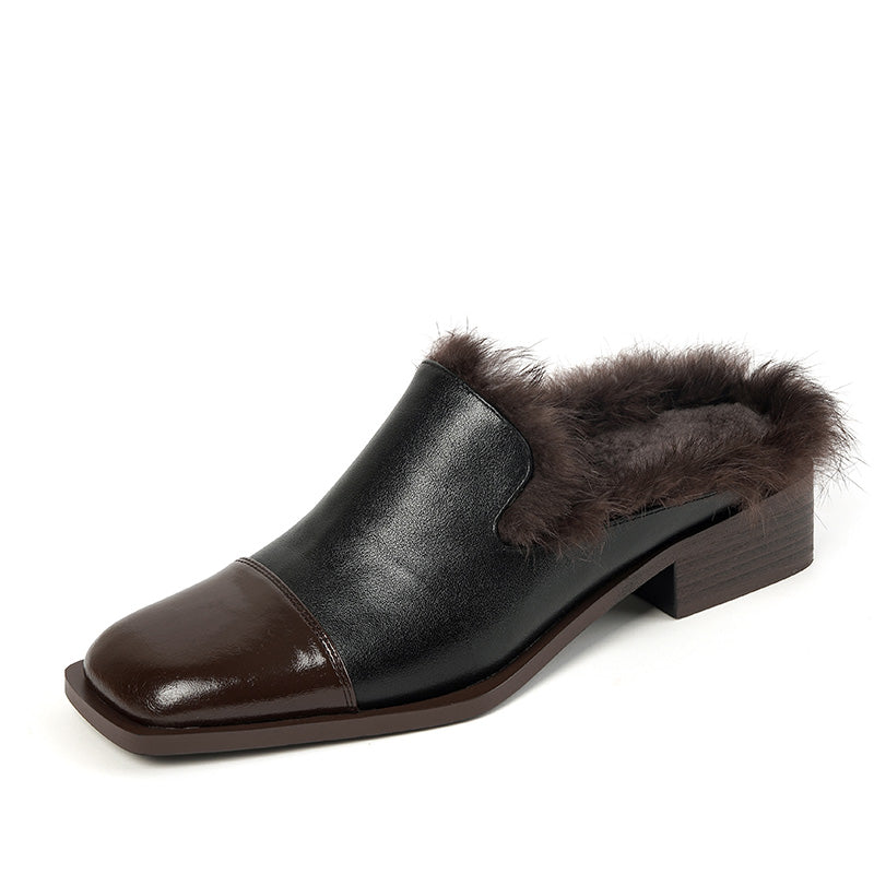 Keira Low Heel Mules with Fur