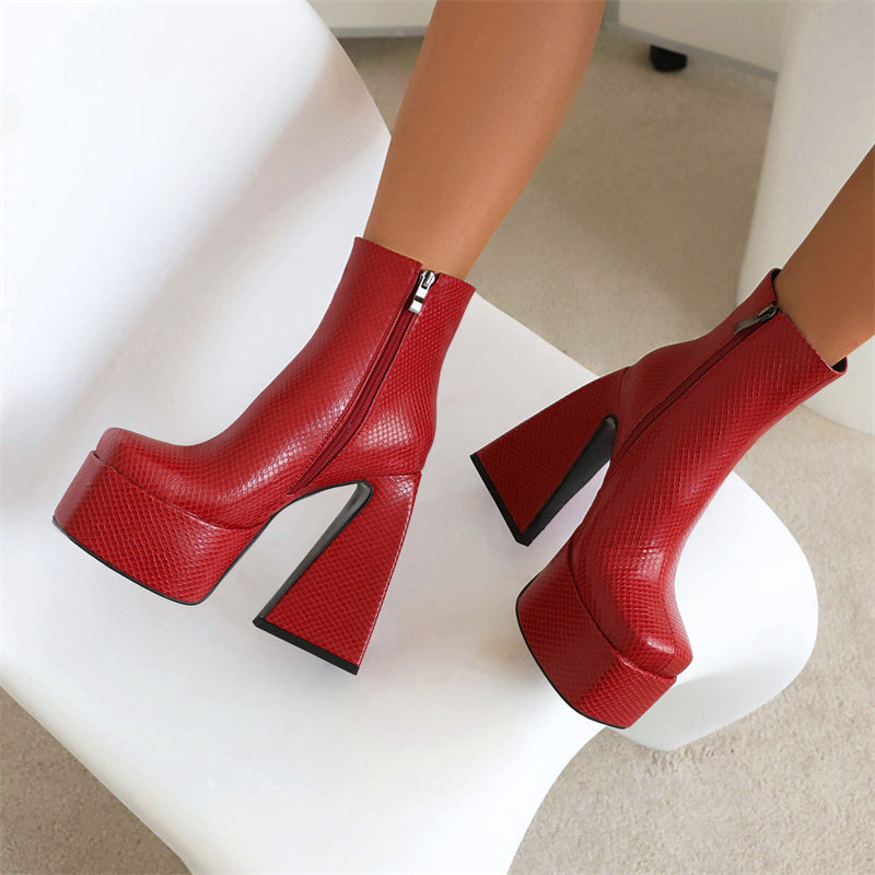 Platform Red Ankle Boots