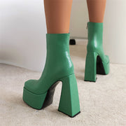 Chunky Platform Green Ankle Boots