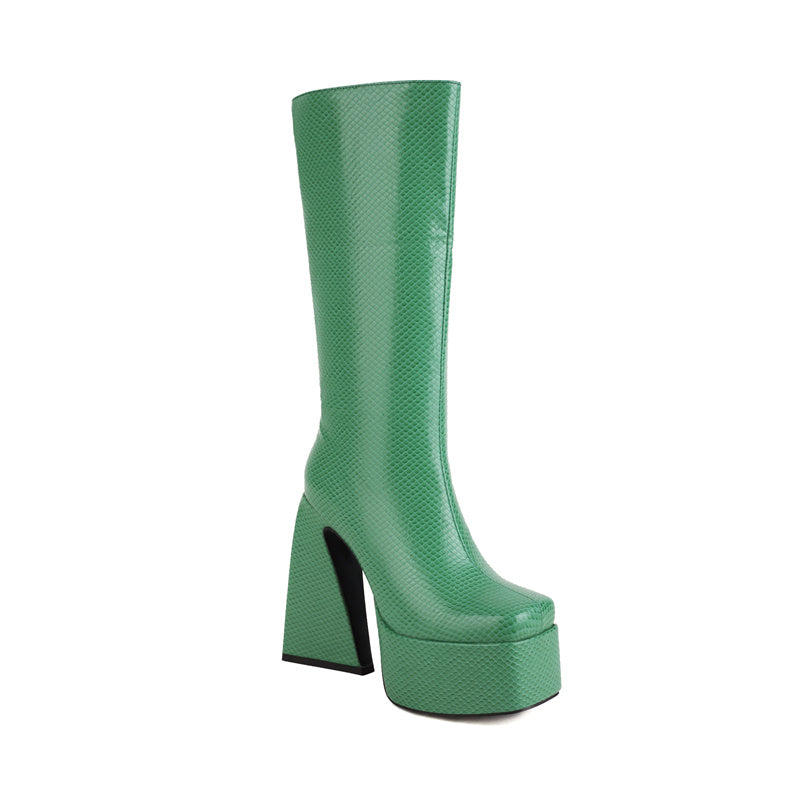 Green Platform Boots Knee High - FY Zoe