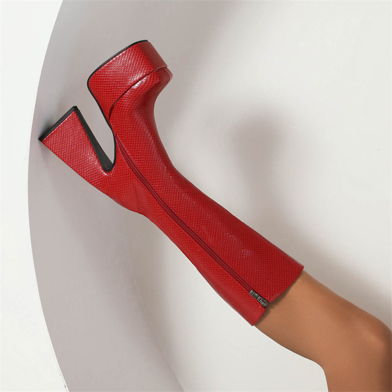 Red Platform Sock Boots
