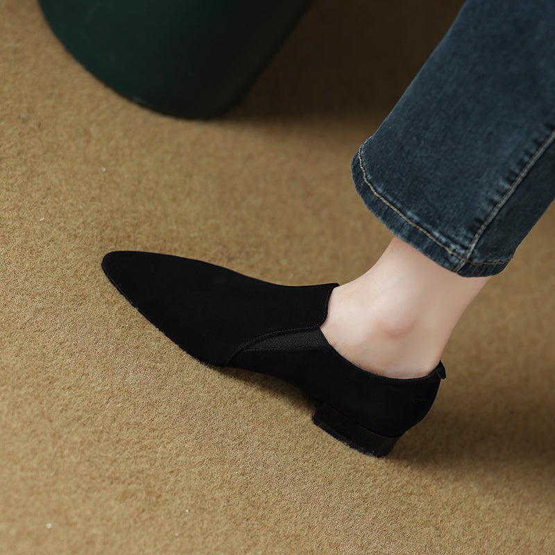 Pointed Toe Black Suede Flats