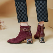 Suede Burgundy Ankle Boots Heel