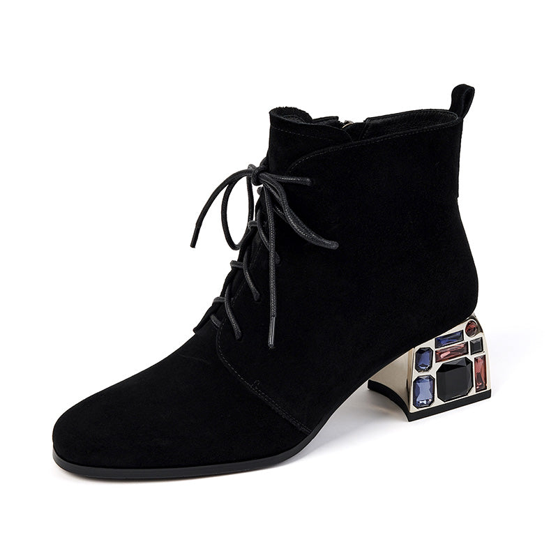 black suede lace up Ankle Boots