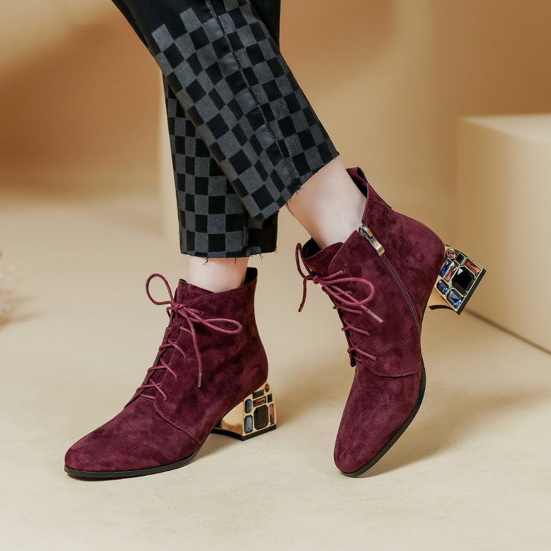 Suede Burgundy Ankle Boots