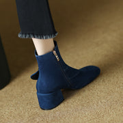 Suede Navy Blue Boots with Block Heels