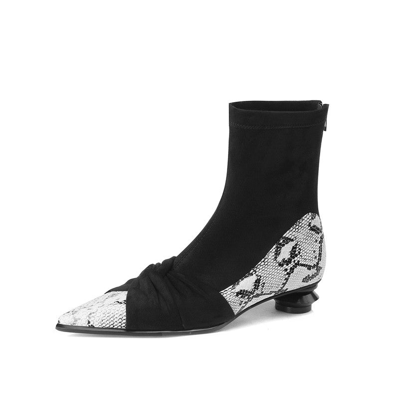 Isha Black Snakeskin Pointed Toe Ankle Boots