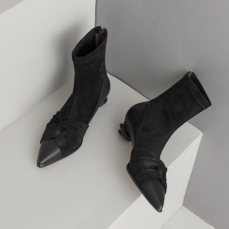 Isha Black Suede Pointed Toe Ankle Boots