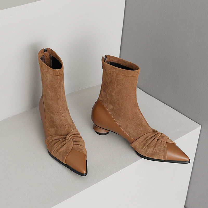 Isha Pointed Toe Camel Suede Ankle Boots