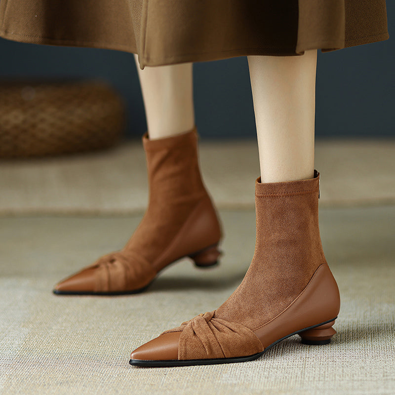 Isha Pointed Toe Camel Suede Ankle Boots