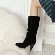 Suede Slouch Cone Heel Boots