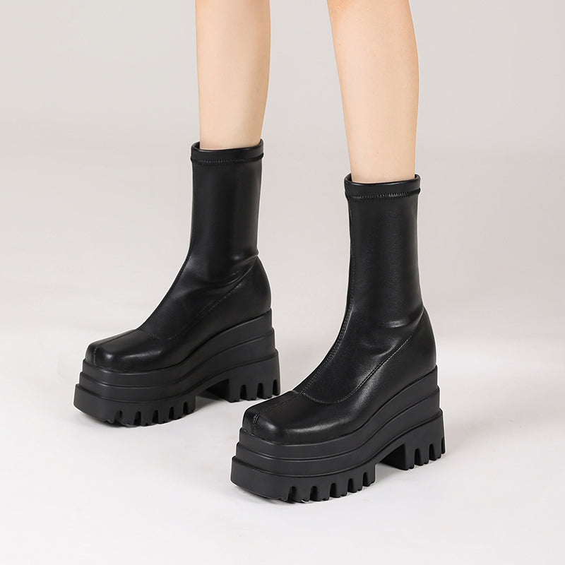 Black Platform Sock Boots - FY Zoe